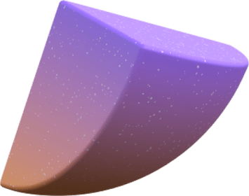 Forme 3D décorative avec un dégradé violet et orange utilisée dans le design graphique du site de l’agence WEBECO.
