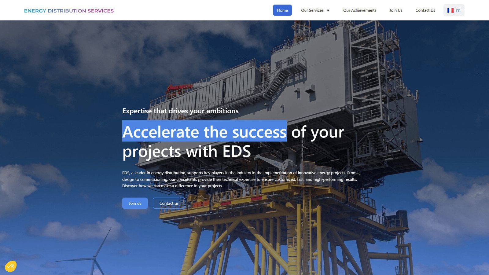 Version multilingue anglais-français du site Energy Distribution Services.