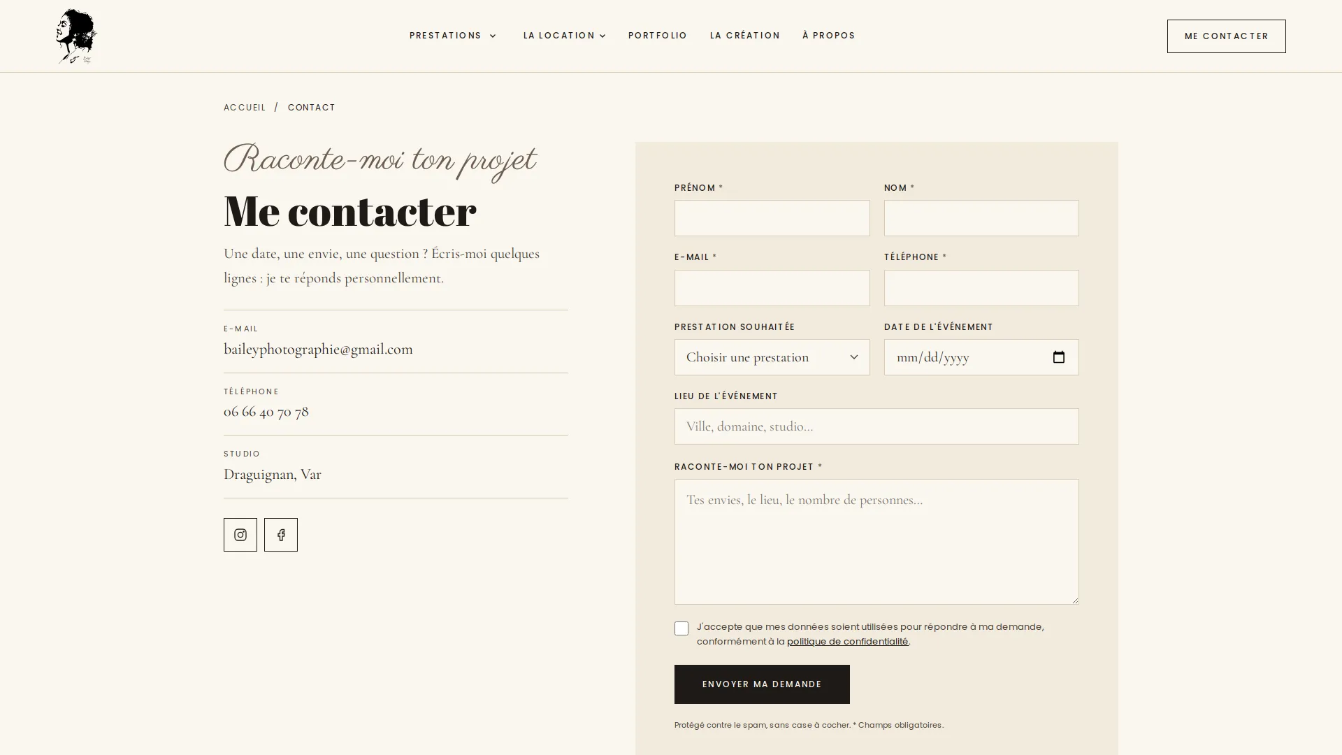 Bailey Photographie — Formulaire de contact